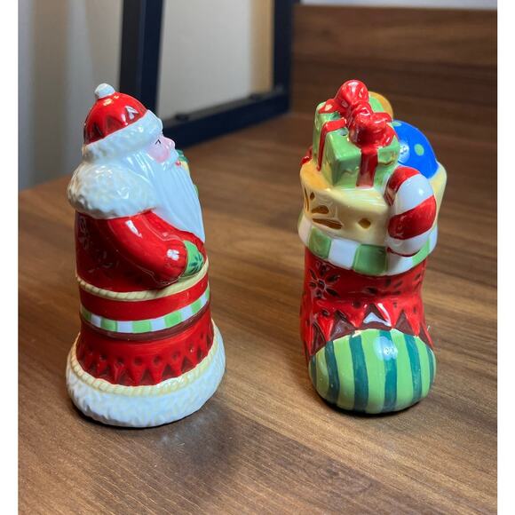 Fitz and Floyd Christmas Santa & Stocking Salt Pepper Shakers w/ Box - Picture 6 of 13
